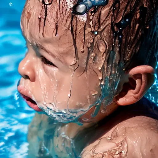 Prompt: swimmer with wet face dripping fresh out the pool