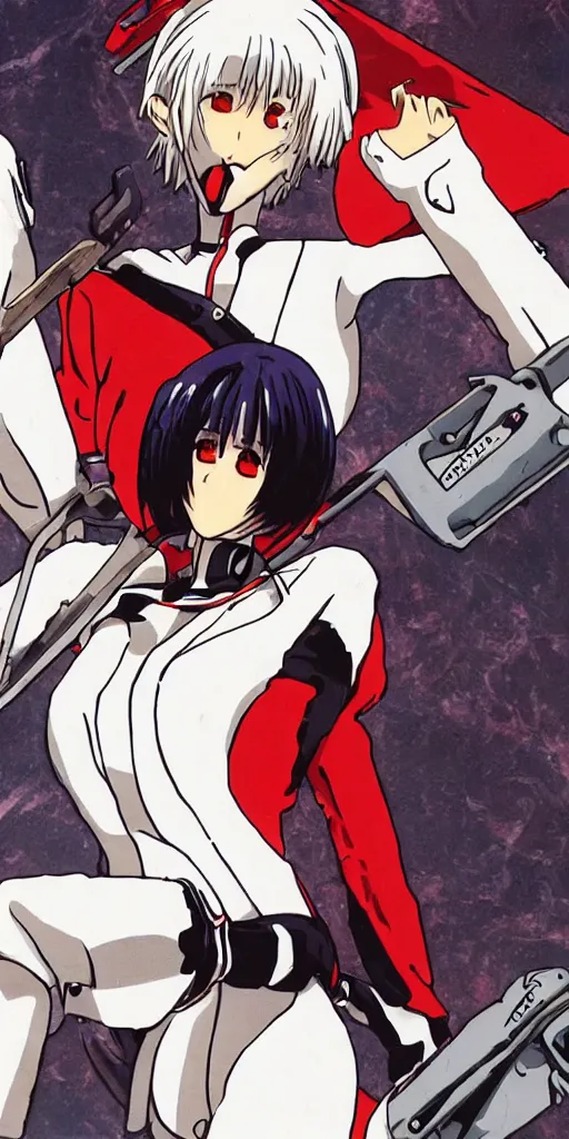 Image similar to A photo of Ayanami Rei from Neon Genesis Evangelion holding a chainsaw