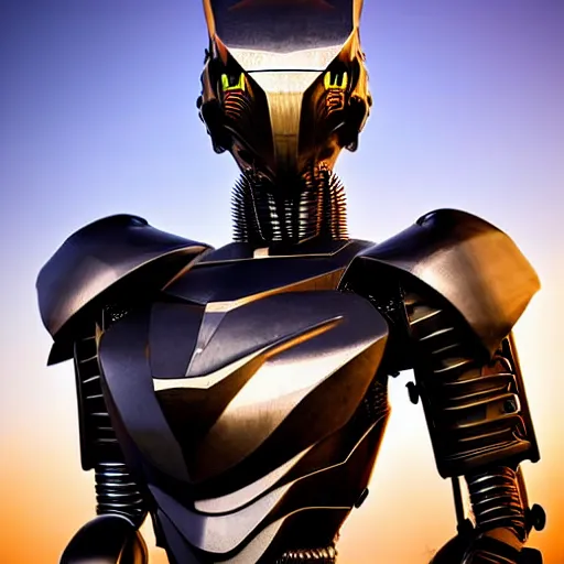 Image similar to chest up bust shot, realistic detailed stunning beautiful armored anthropomorphic humanoid robot female dragon, looking to the side with an elegant pose, smooth and streamlined armor and design made of steel, sharp claws and sharp teeth, high quality head, Slick LEDs, standing on two legs, on the beach during sunset, high quality, cinematic art, sci fi, sunset lighting, 3D render, 8k, artstation, deviantart, furaffinity