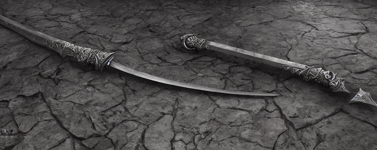 Image similar to long sword, black skull sword guard sword, steel, sword, crystals, engravings, forged, blacksmith product design, jewelry, art by gerald brom, greg rutkowski and artgerm and james jean and zdzisław beksinski, 8 k, unreal engine, c 4 d