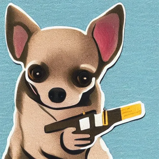 Image similar to chihuahua holding a pistol, drawing