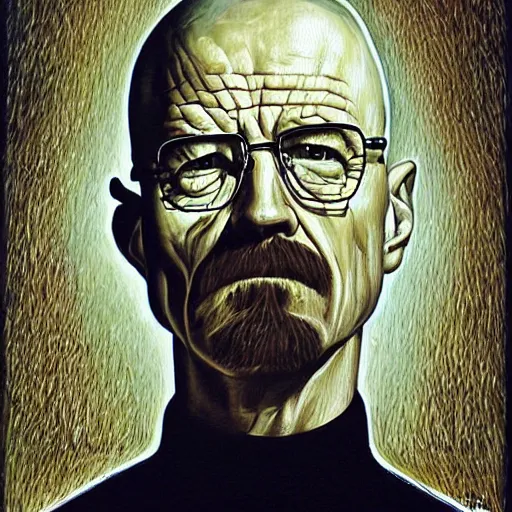 Image similar to walter white portrait, painting by h. r. giger