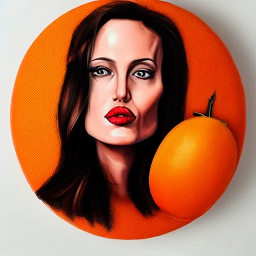 Image similar to an orange with the face of angelina jolie