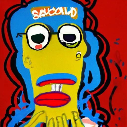 Image similar to handsome squidward, basquiat art style