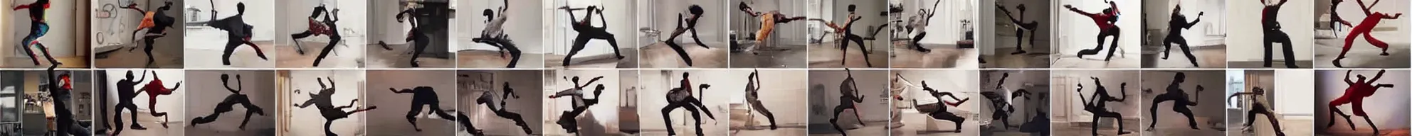 Image similar to 8 consistent frames from a video of a man dancing in a bedroom