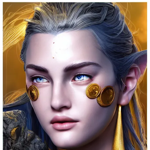 Image similar to highly detailed close up portrait of Artemis, goddess of the hunt and the moon, digital art, concept art, character art, studio lightning, bright colors, intricate, masterpiece, photorealistic, hiperrealistic, sharp focus, high contrast, Artstation HQ, DeviantArt trending, 4k UHD, Unreal Engine 5