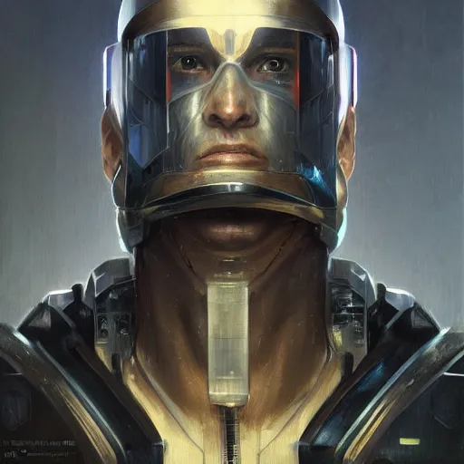 Image similar to human male as a realistic scifi cyberpunk knight, closeup portrait art by donato giancola and greg rutkowski, realistic face, digital art, trending on artstation, symmetry!!!