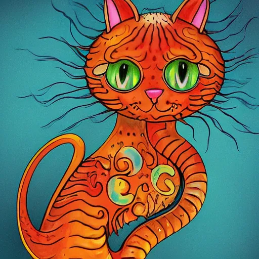 Image similar to cat seahorse shapeshifter by Louis Wain, humanoid fursona, furaffinity, trending on artstation