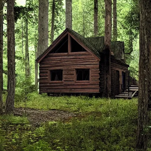 Prompt: an Eerie cabin in the middle of the woods in the style of Leonardo DaVinci