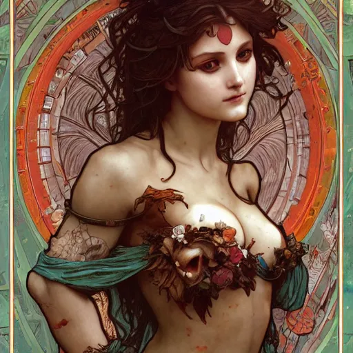 Image similar to zombie mermaid, intricate, art by artgerm and greg rutkowski and alphonse mucha and william - adolphe bouguereau, high detailed, 4 k,