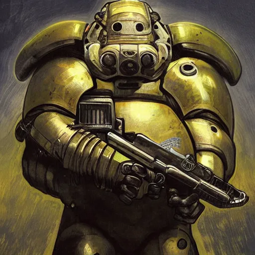 Image similar to hulking, brutish clone with vacant expression and giant isopod attached to back of neck, wearing brutalist black steel power armor and camoflauge cloak, science fiction concept art by Anato Finnstark, Alphonse Mucha, and Greg Rutkowski