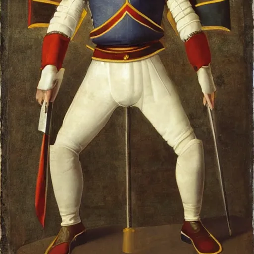 Prompt: starfleet uniform, a knight of the round table in starfleet uniform, by agnolo bronzino and giovanni bellini