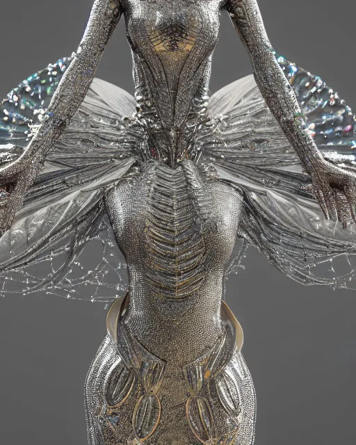 Image similar to a highly detailed metahuman 4 k close up render of an alien goddess bella hadid monument renaissance in iris van herpen dress schiaparelli in diamonds crystals swarovski and jewelry iridescent in style of alphonse mucha gustav klimt trending on artstation made in unreal engine 4