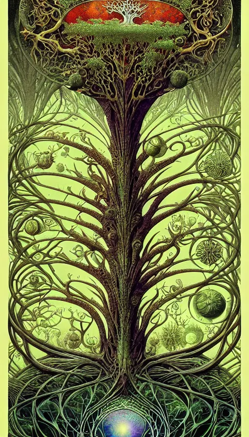 Image similar to tree of life by roger dean and andrew ferez, art forms of nature by ernst haeckel, divine chaos engine, symbolist, visionary, art nouveau, botanical fractal structures, organic, detailed, realistic, surreality