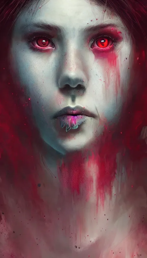 Prompt: shot of sinister girl with pouty aerochrome ( ( ( lips ) ) ), fungal, adorable, expressive eyes, kawaii playful pose of a dancer, greg rutkowski, charlie bowater, yuumei, stephen gammell, unreal 5, daz, hyperrealistic, dark, dynamic lighting, fantasy art, beautiful face