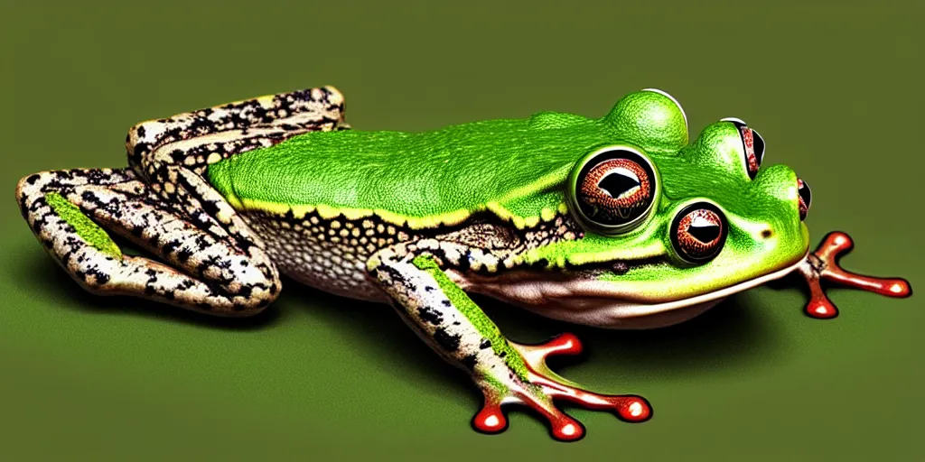 Image similar to A mixture of a fungus and a frog, photorealistic 3D artwork