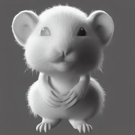 Image similar to fuzzy cute white rat 3 d render awardwinning