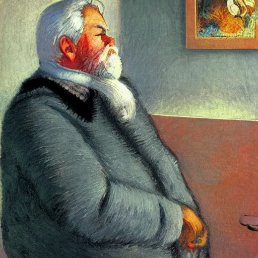 Image similar to portrait of a chubby bearded polar bear, white and silver hair, dressed in a plaid sweater, glowing with silver light, painting by Franz Marc, by Jean-Léon Gérôme, by Winsor McCay, today's featured photograph, 16K