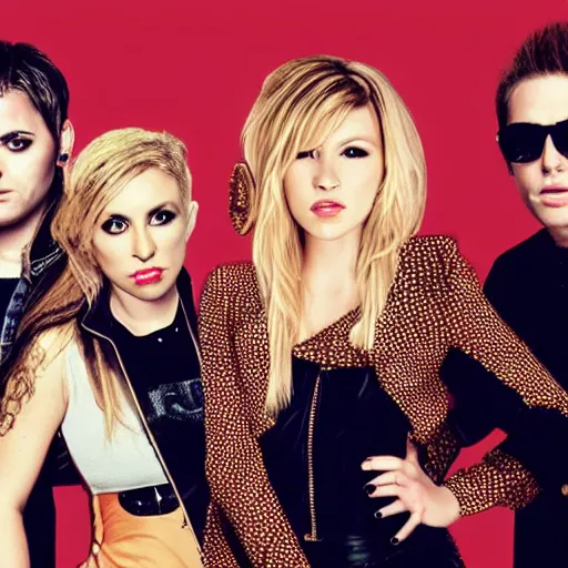 Image similar to pop rock music group with two woman singers with blonde hair and one woman singer with brown hair