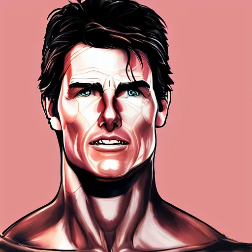 Image similar to cybernetic cyborg tom cruise, sharp lines, digital, artstation, colored in