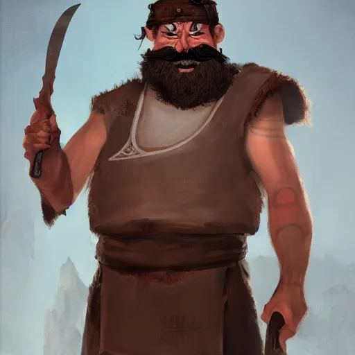 Prompt: portrait old chef barbarian warrior with trucker mustache and short hair, 8 k, trending on art station, by tooth wu and greg rutkowski