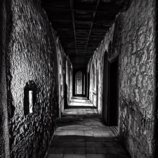 Prompt: the darkest hallway in the old castle