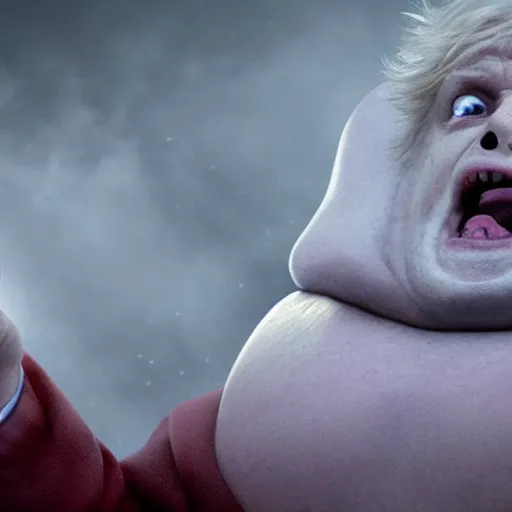 Prompt: Boris Johnson as The Blob, 4K, epic, cinematic, focus, movie still, fantasy, serious, extreme detail, atmospheric, dark colour, sharp focus