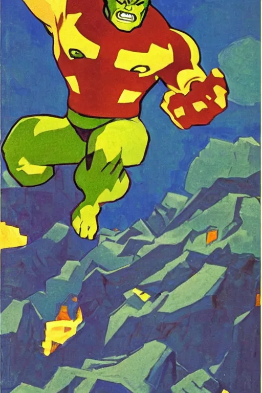 Image similar to hulk, marvel, artwork by nicholas roerich,