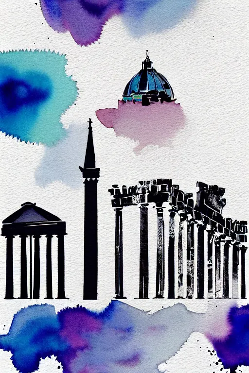 Image similar to minimalist watercolor splash ink art of rome