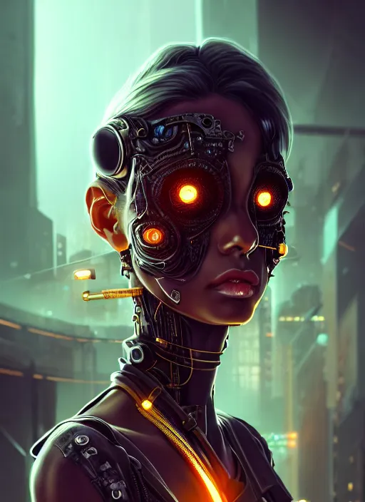 Image similar to soft lustrous ebony biotech raver gutter punk gothic cyborg, golden ratio, details, scifi, fantasy, cyberpunk, intricate, decadent, highly detailed, digital painting, octane render, artstation, concept art, smooth, sharp focus, illustration, art by artgerm, loish, wlop