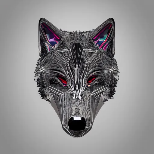 Image similar to chrome wolf, glossy, metallic, neon, symmetrical, tribal patterns, realistic, unreal engine, octane, redshift, artstation, behance, tattoo, art by joshy sly, sandra pelser