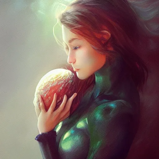 Image similar to lauren walsh lovingly cradling an avacado, fullbody, ultra high detailed, oil painting, greg rutkowski, charlie bowater, yuumei, yanjun cheng, lauren walsh, unreal 5, daz, hyperrealistic, octane render, rpg portrait, dynamic lighting, fantasy art, beautiful face