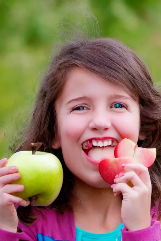 Image similar to a girl eating an apple by dr. suess