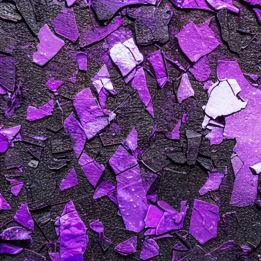 Image similar to purple shattered paint!, lava!!!, conglomerate!, slush!!, organized composition!, abstract sculpture!!!!, black backdrop, 4k, award-winning photo!!!!