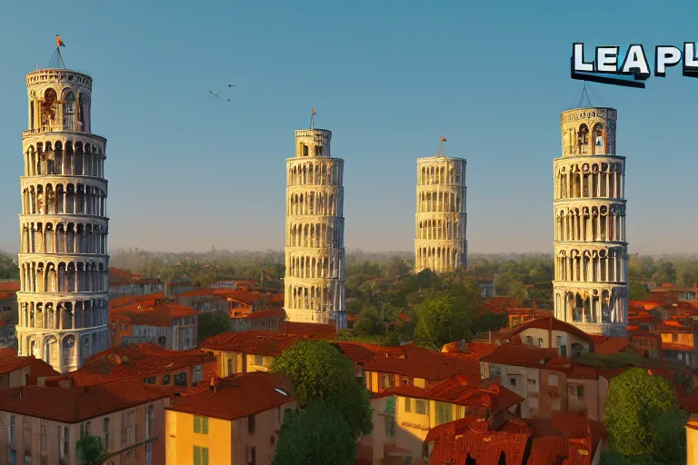 Image similar to city landscape of the leaning towers of pisa, leaning towers of pisa, leaning towers of pisa, digital art unreal engine 4 k 8 k ultrahd