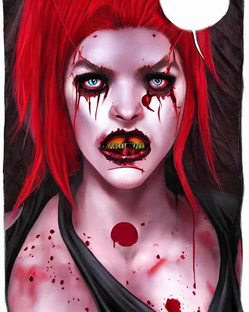 Image similar to beautiful namibian androgynous demonic vampire girl, hyperrealistic, bloodstains