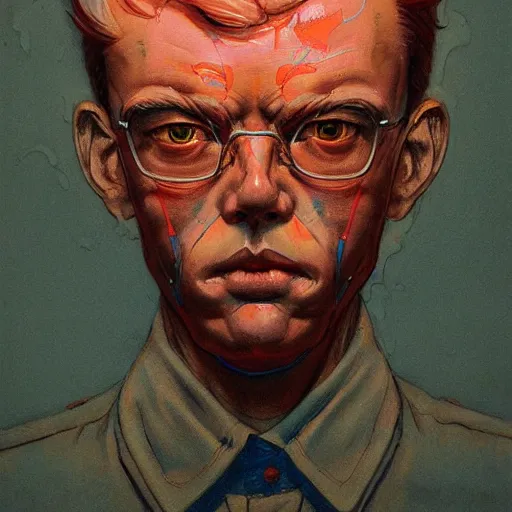 Image similar to prompt : soviet doomer portrait soft light painted by james jean and katsuhiro otomo and erik jones, inspired by akira anime, smooth face feature, intricate oil painting, high detail illustration, sharp high detail, manga and anime 1 9 9 9