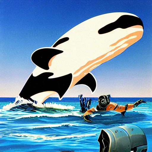 Image similar to cyborg orca by robert mccall trending on arstation