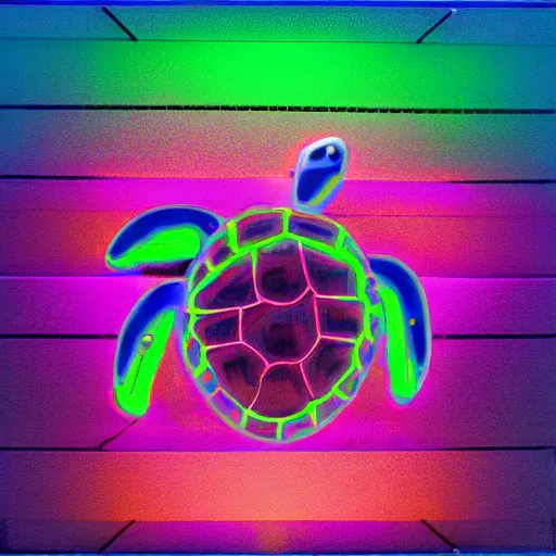 Image similar to turtle portrait, 8 0 s synch, wave, neon