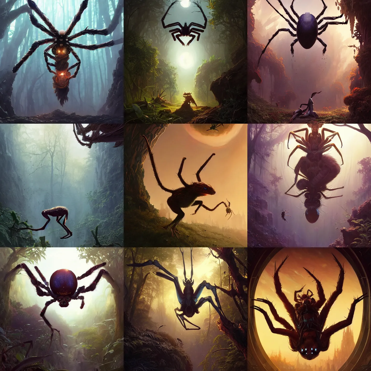 Prompt: a spider kangaroo hybrid, stephen bliss, unreal engine, fantasy art by greg rutkowski, loish, rhads, ferdinand knab, makoto shinkai and lois van baarle, ilya kuvshinov, rossdraws, tom bagshaw, alphonse mucha, global illumination, radiant light, detailed and intricate