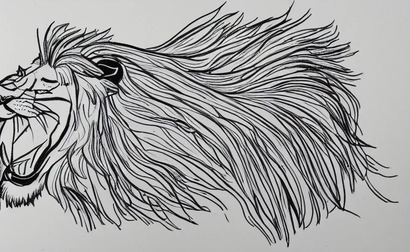 Prompt: single line full body drawing of a lion lying. single line challenge. winner