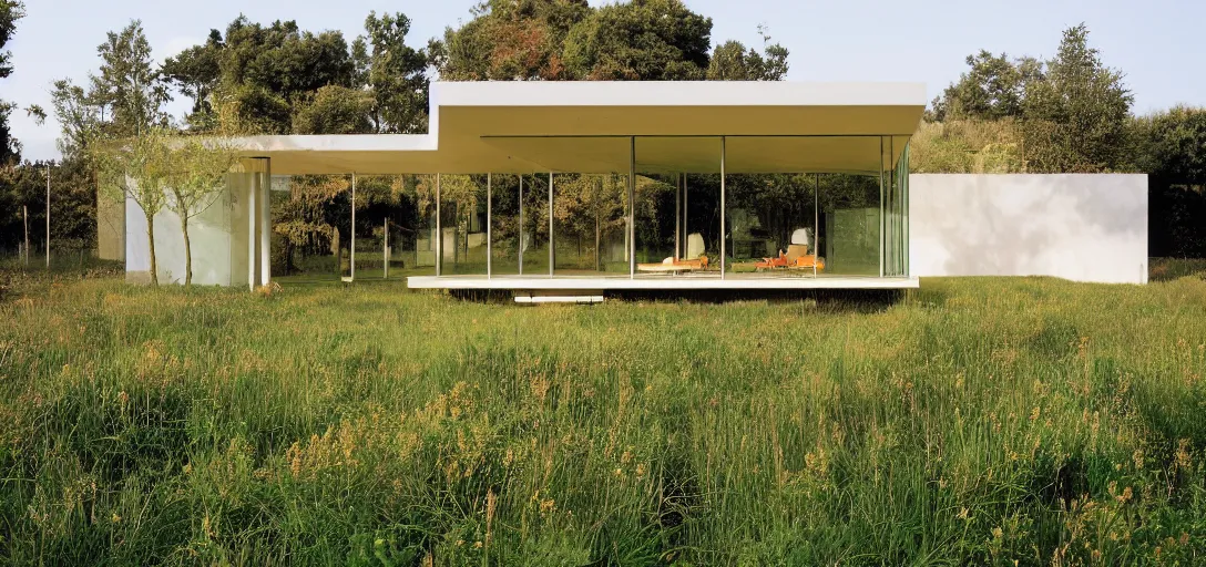 Image similar to single - family house designed by renzo piano. landscape design by peter walker.