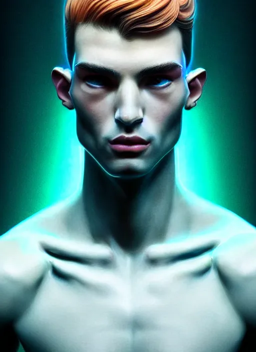 Image similar to a highly detailed long shot photo of masculin male face portrait, futurism, rococo cyber neon lighting, detailed futuristic fibonacci jewelry, profile posing, hyper photorealistic, crispy quality, digital photography, trending in pinterest, cinematic, 4 k ultra hd, art by pascal blanche, art by greg rutkowski, art by artgerm,