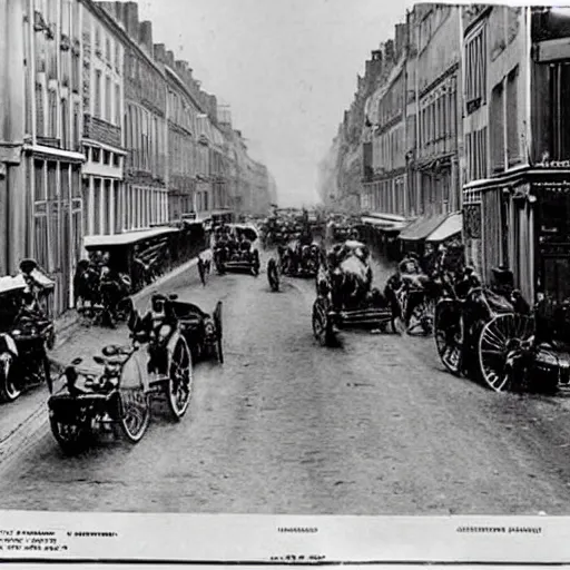 Prompt: une rue de paris vide avec des voitures garees en 1 8 6 5