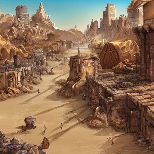 Image similar to streets of a fantasy desert kingdom, 8 k concept art highly detailed illustration