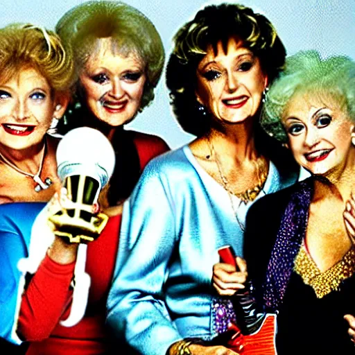 Prompt: The Golden Girls in a rockband