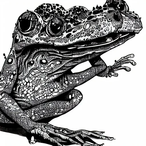 Prompt: deep camouflage angry toad evil eyes poking out eyes from under the water ultra sharp blur background simple background psychedelic contour ink drawing gustave dore cinema 4d