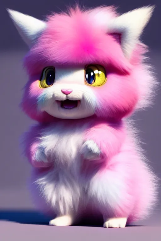 Image similar to high quality 3 d render hyperrealist very cute multicolor stripped fluffy! doe cat hybrid highly detailed, vray smooth, in the style of detective pikachu, hannah yata charlie immer, dramatic pink light, low angle, uhd 8 k, sharp focus