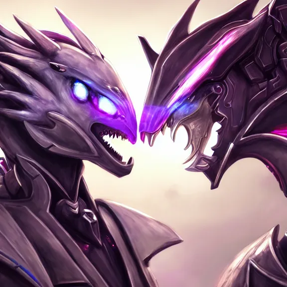 Prompt: cinematic shot, two giant elegant beautiful stunning sexy anthropomorphic mecha female dragons, kissing closeup, dragon kissing, close shot, first dragon with sharp silver armor and teeth, second dragon with sleek silver armor and fuchsia skin, dragon kiss, anthro art, warframe destiny fanart, furry art, dragon art, macro art, furaffinity, deviantart, sofurry