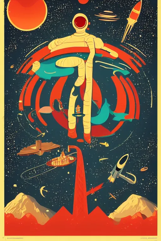 Image similar to vintage poster, space travel to mars, illustration, vector art, retro